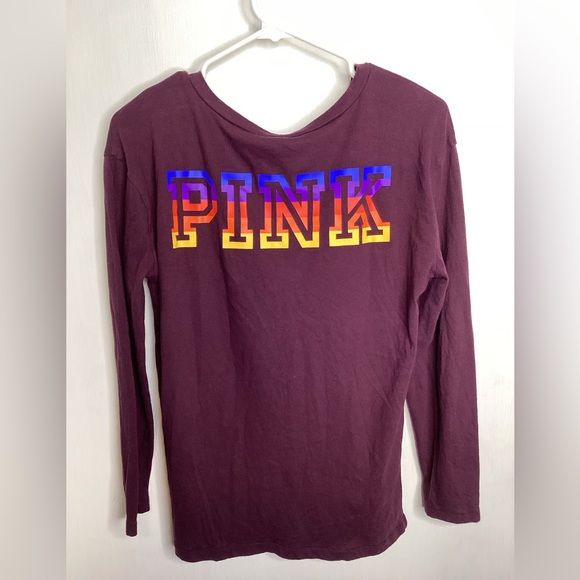 PINK Long Sleeve Tee Maroon color Sz XS - Picture 4 of 4